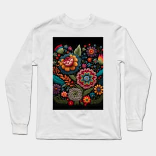 Botanical vintage Ethnic embroidery Floral design 1 Long Sleeve T-Shirt